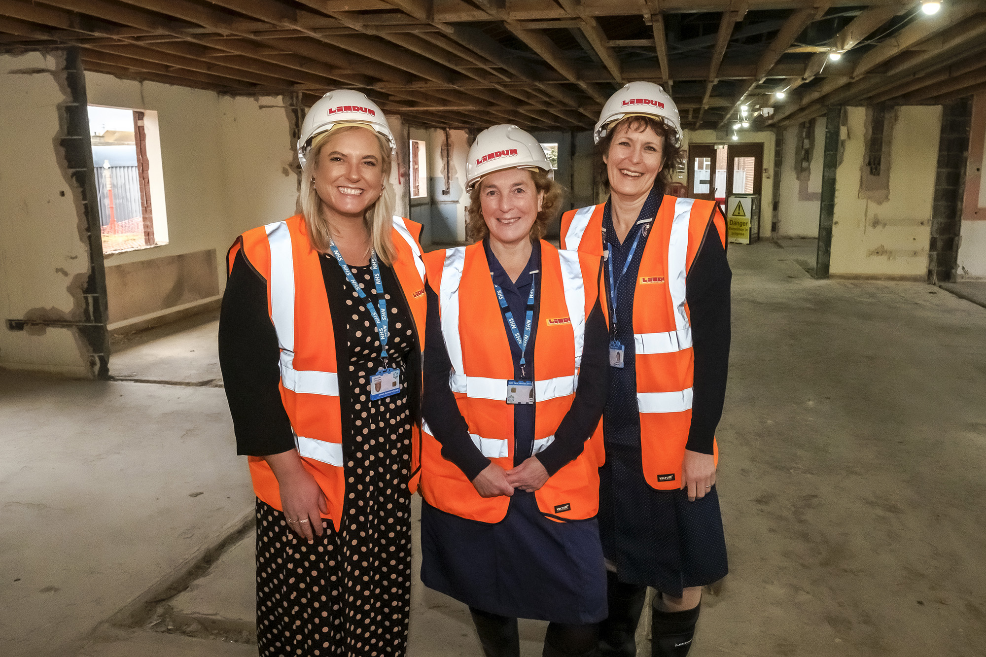 Maz Fosh, Chief Executive, LCHS; Lynn Short, Scotter Ward Deputy Clinical Lead, Elizabeth George, Clinical Service Lead – Community Hospitals viewing the area which will be refurbished for the new Scotter Ward